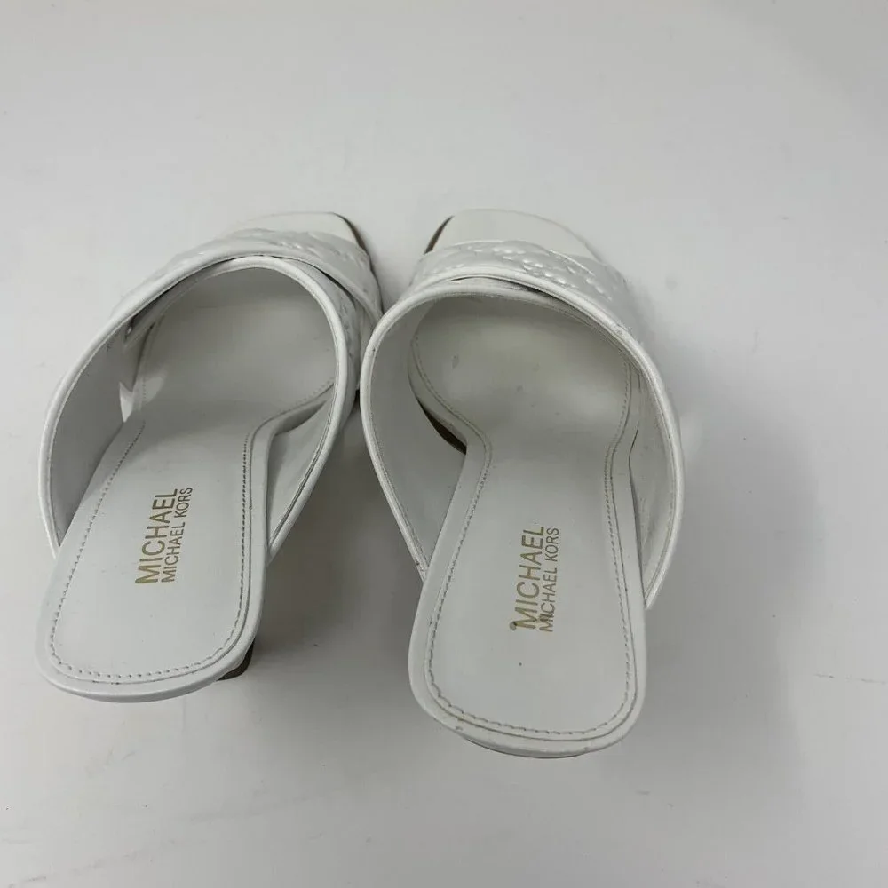Michael Kors Gideon Mule Sandals Women's 5 M White EMB Faux Leather Heeled S0593